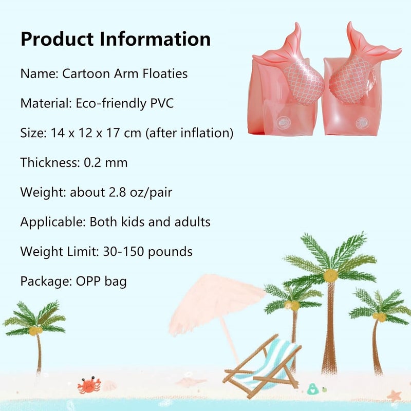 YUNLOVXEE 2 Pack Arm Floaties for Kids - Cute Cartoon Inflatable Pool Arm Floaties Swim Rings, PVC Arm Bands Floater Sleeves for Toddlers Children 3-5-6-12 Years (Watermelon) - Image 3